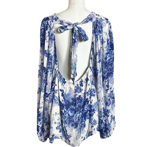 Anthropologie Maeve Sheer Chiffon Tunic Blouse Blue Flower Garden Plus Size 2X - Picture 11 of 15